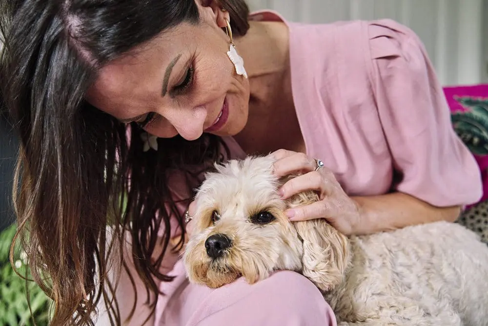 Woman business owner with her dog — relaxed personal brand photoshoot London