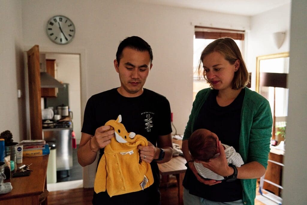 Going for a walk during a newborn photography shoot in Bromley.