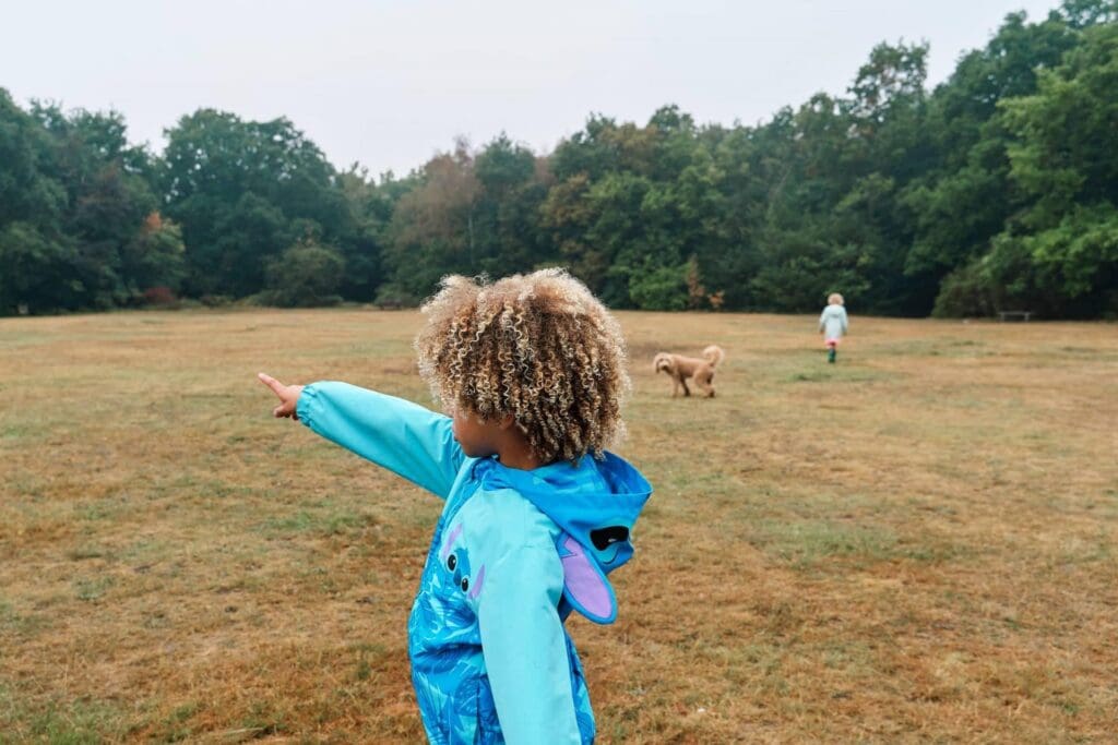 Photograph of a family walk at Hayes Common in Bromley in South East London during a photo shoot. 