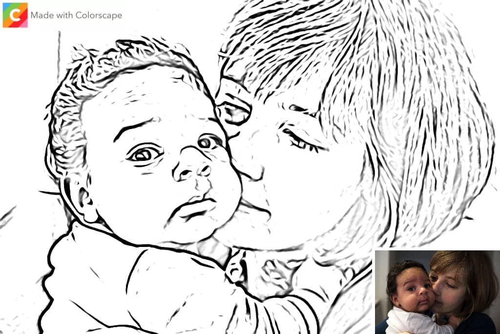 Colouring page created from a family photo as a fun craft idea for kids. 